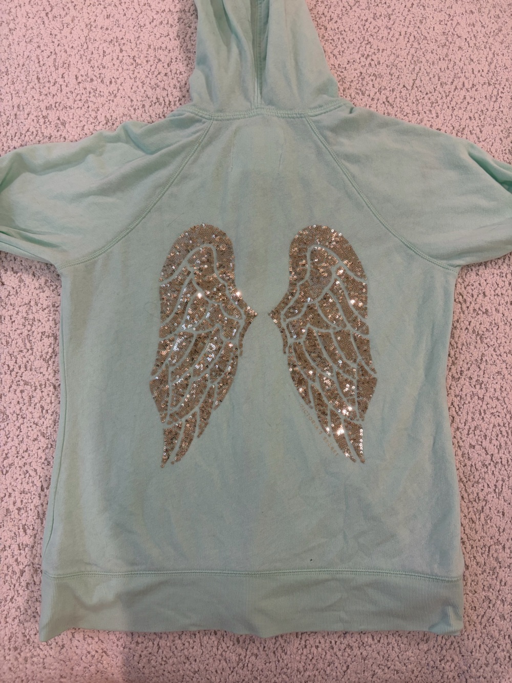 Victoria's Secret Mint Sweatshirt with Gold Sequin Angel Wings
